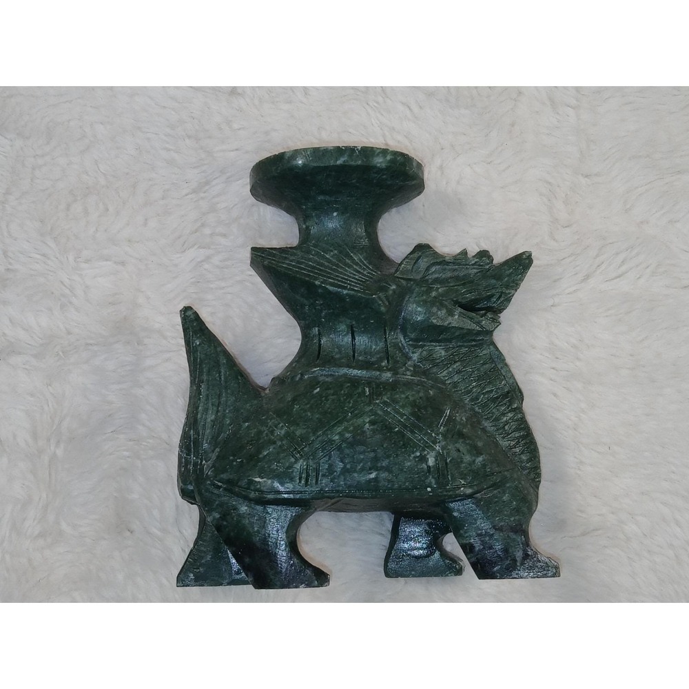 Vintage Chinese Hand-Carved Green Stone Dragon Turtle Candle Holder / Incens